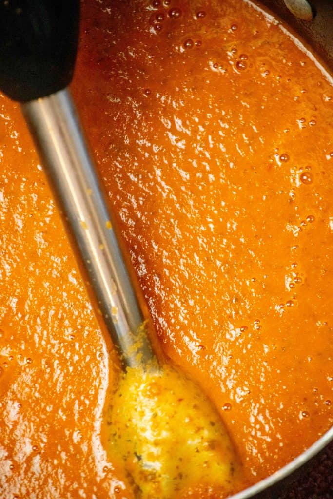 blend soup until smooth with an immersion blender
