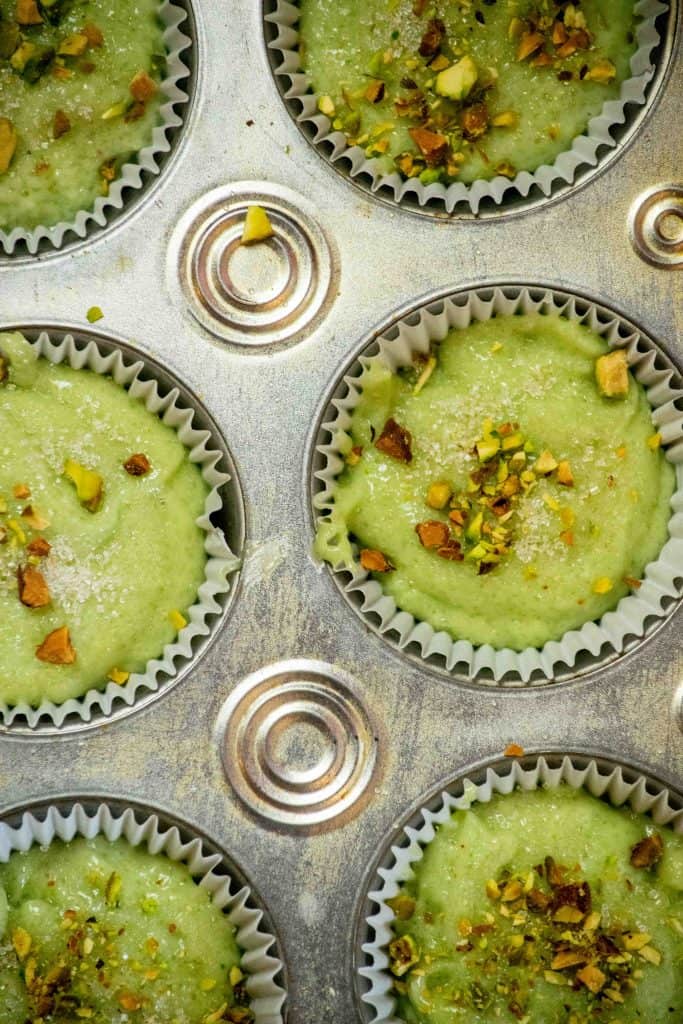 top with sugar and chopped pistachios