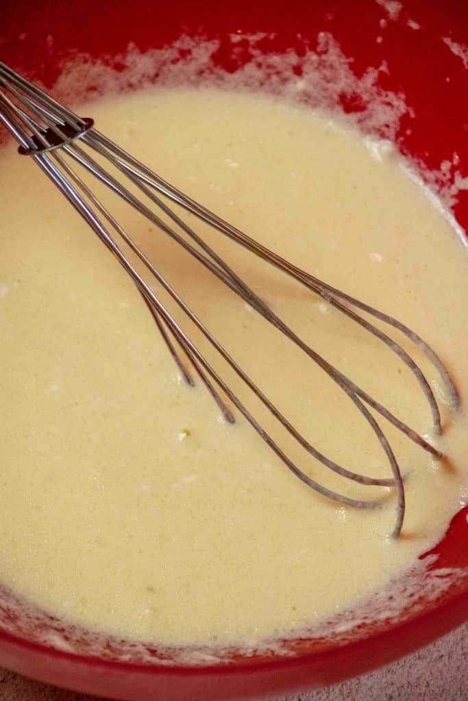 in a separate bowl, whisk together wet ingredients