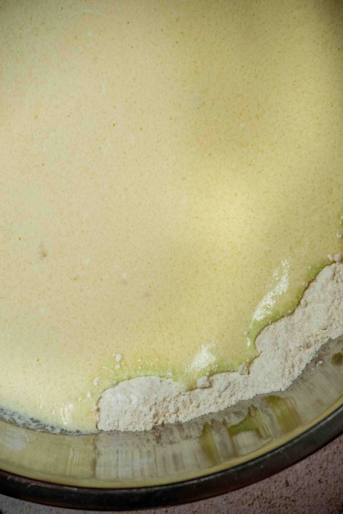 add wet ingredients to dry ingredients