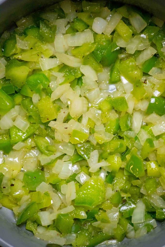 cook the onion and bell pepper in olive oil until softened 