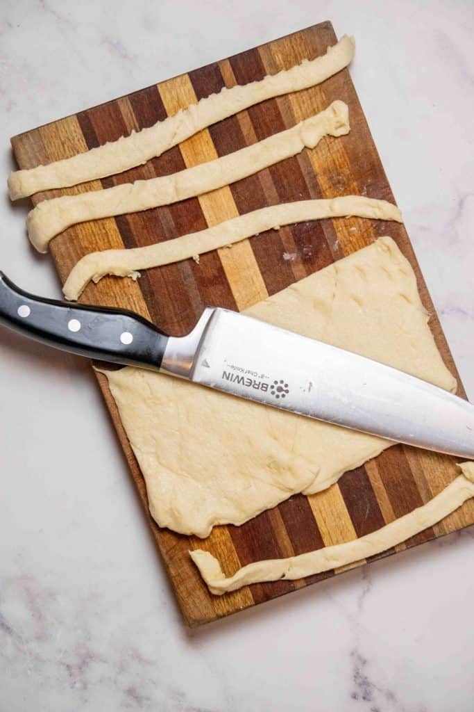 slice remaining crescent roll dough package into thin strips