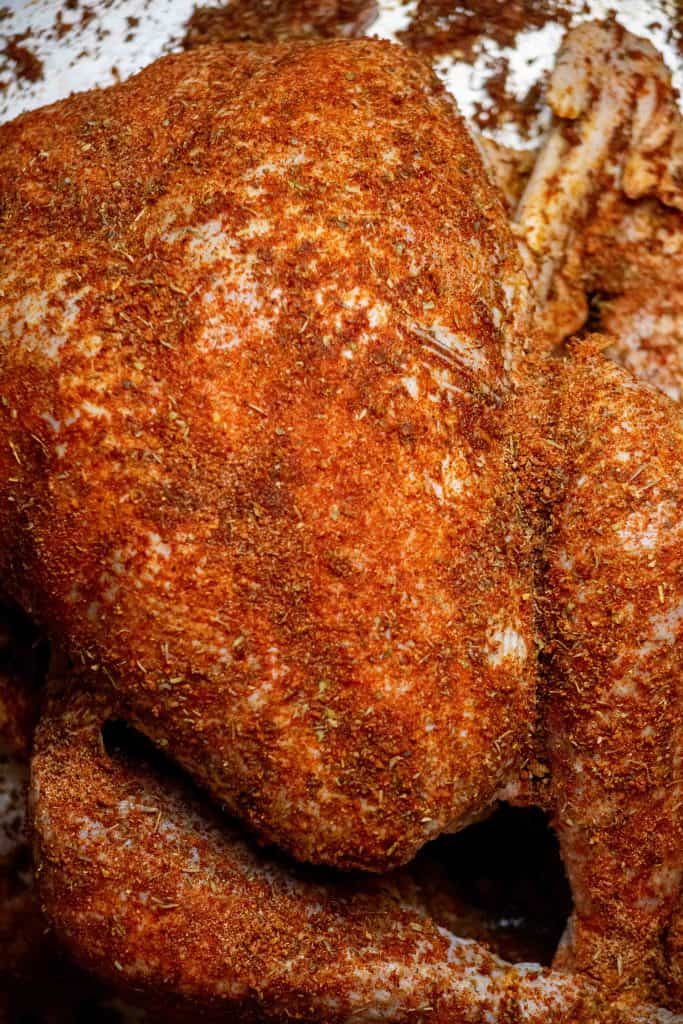 apply dry rub liberally to the turkey