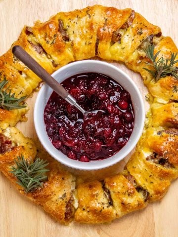 Bacon Brie Crescent Wreath with Cranberry Compote