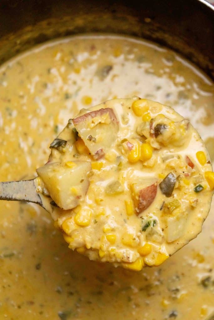 Corn chowder with poblano peppers