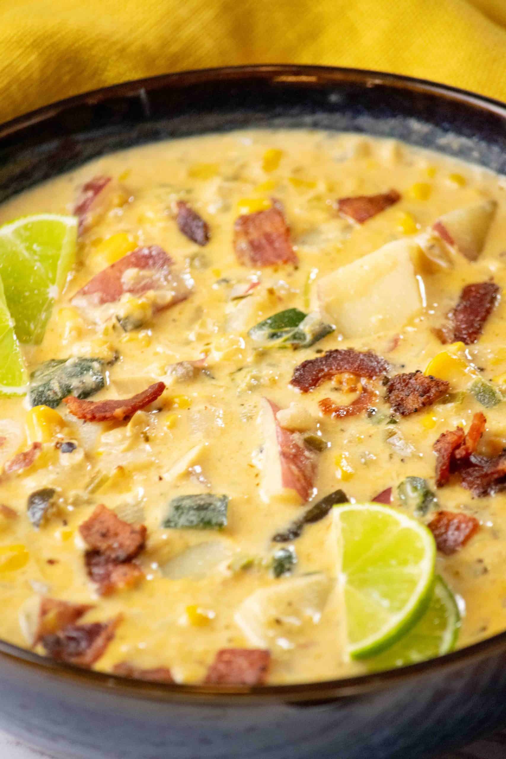 Corn chowder with poblano peppers