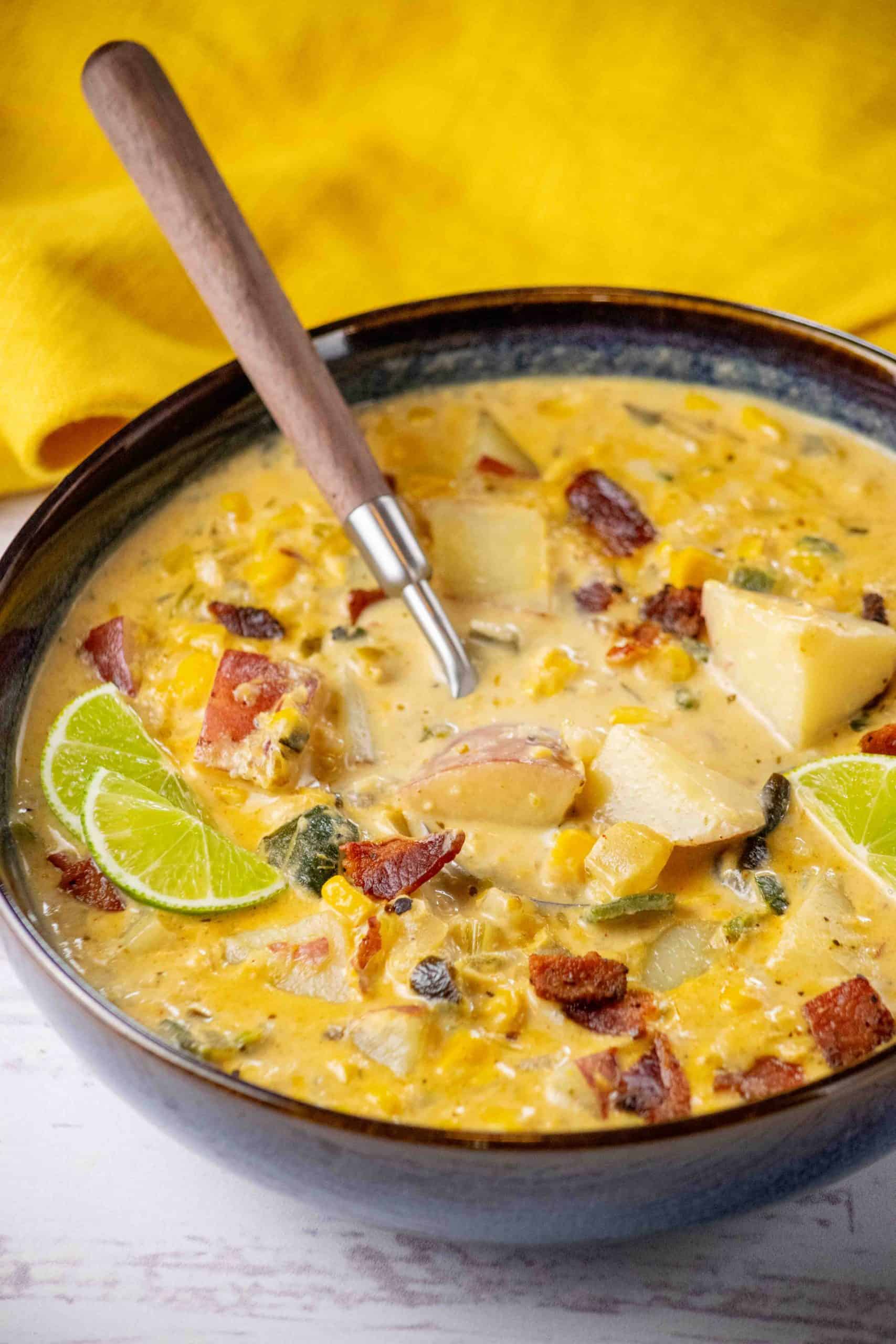 Corn chowder with poblano peppers