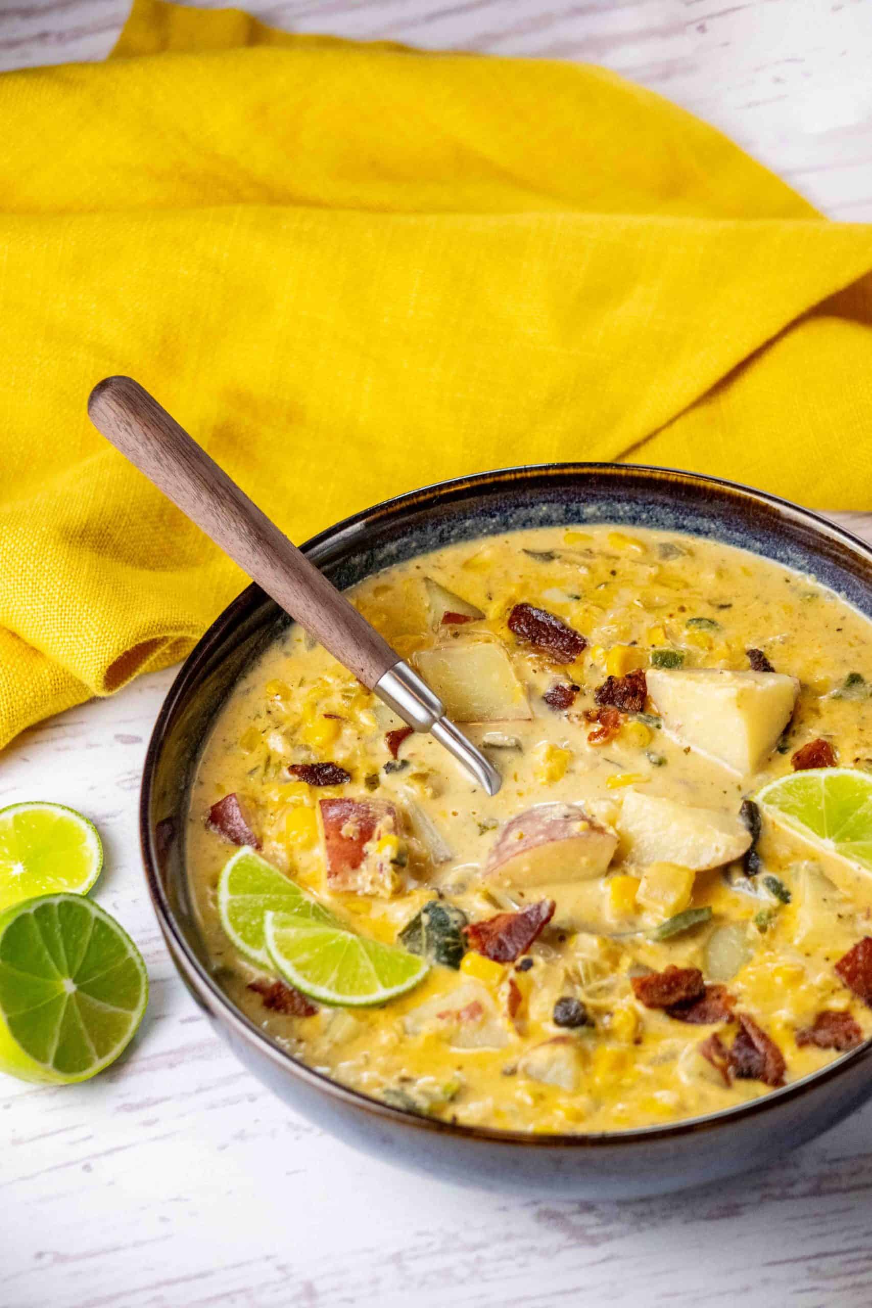 Smoky and Creamy Roasted Poblano Corn Chowder with Bacon