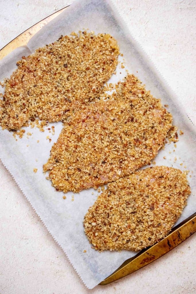 coat in breadcrumb mixture, and transfer to a parchment lined sheet pan