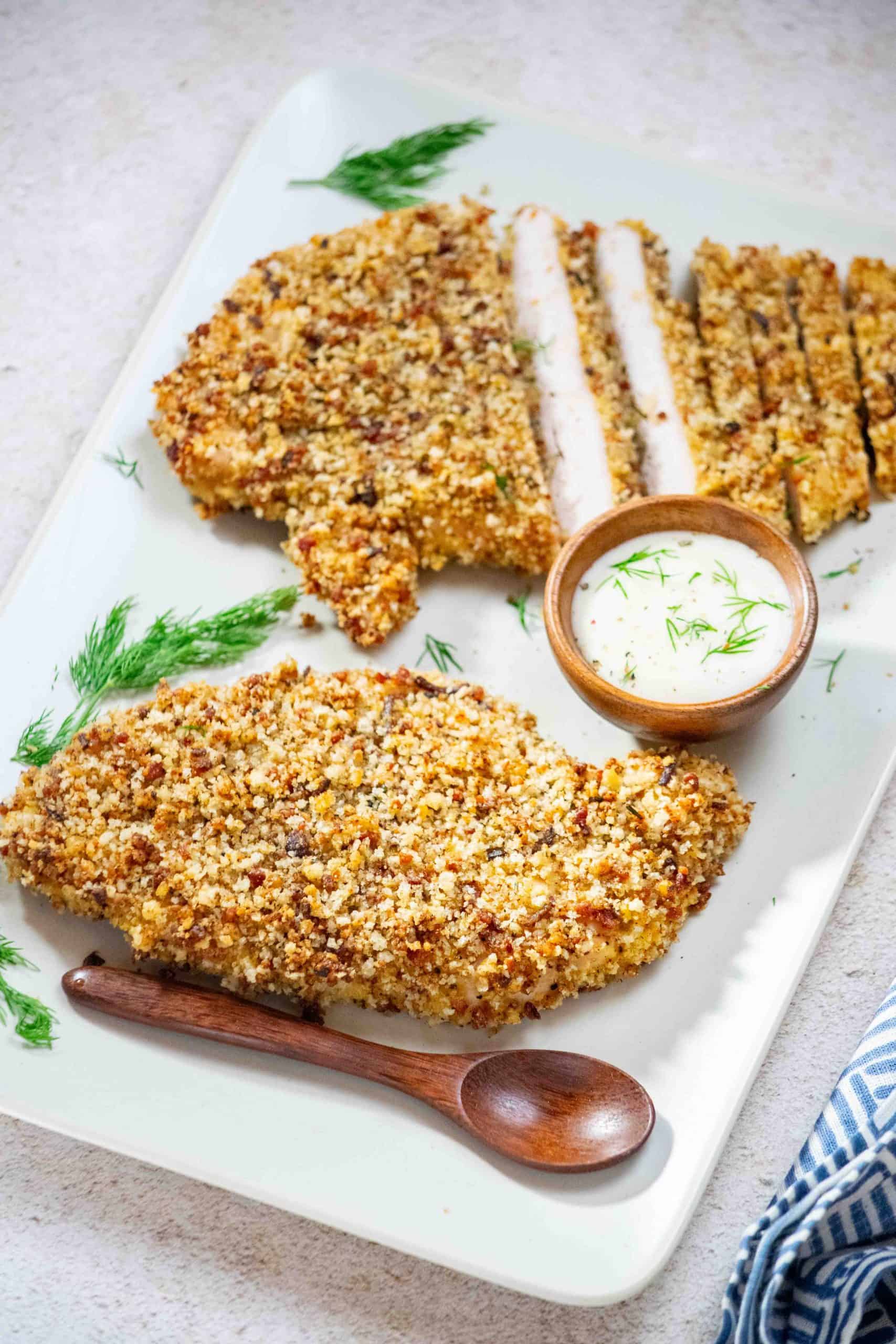 baked chicken ranch sliced with ranch and dill 