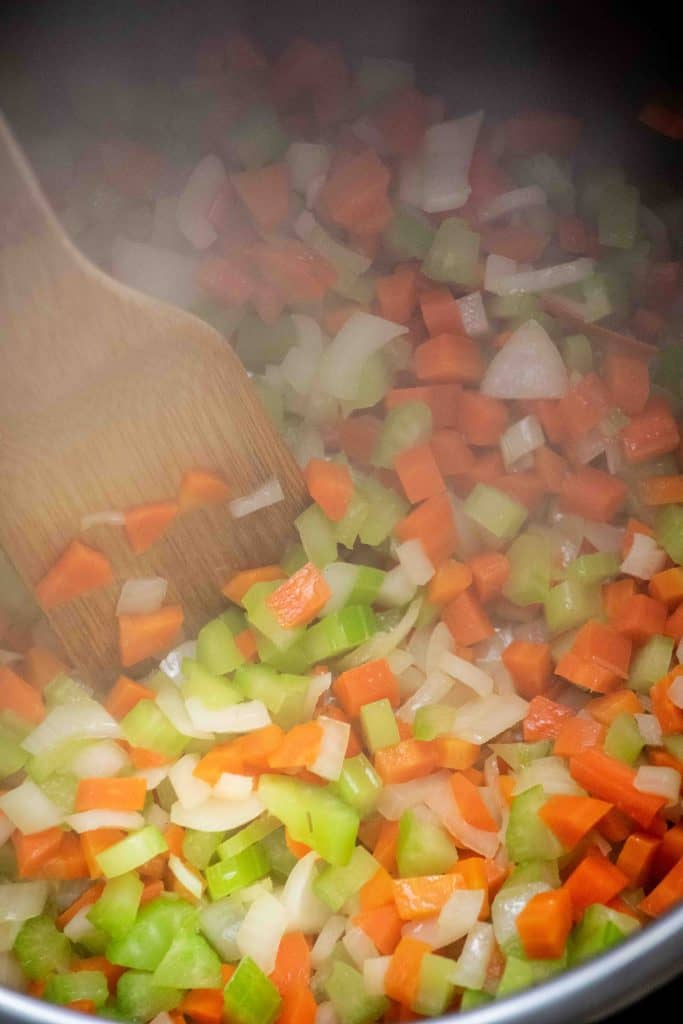 sauté onion, celery and carrots until softened