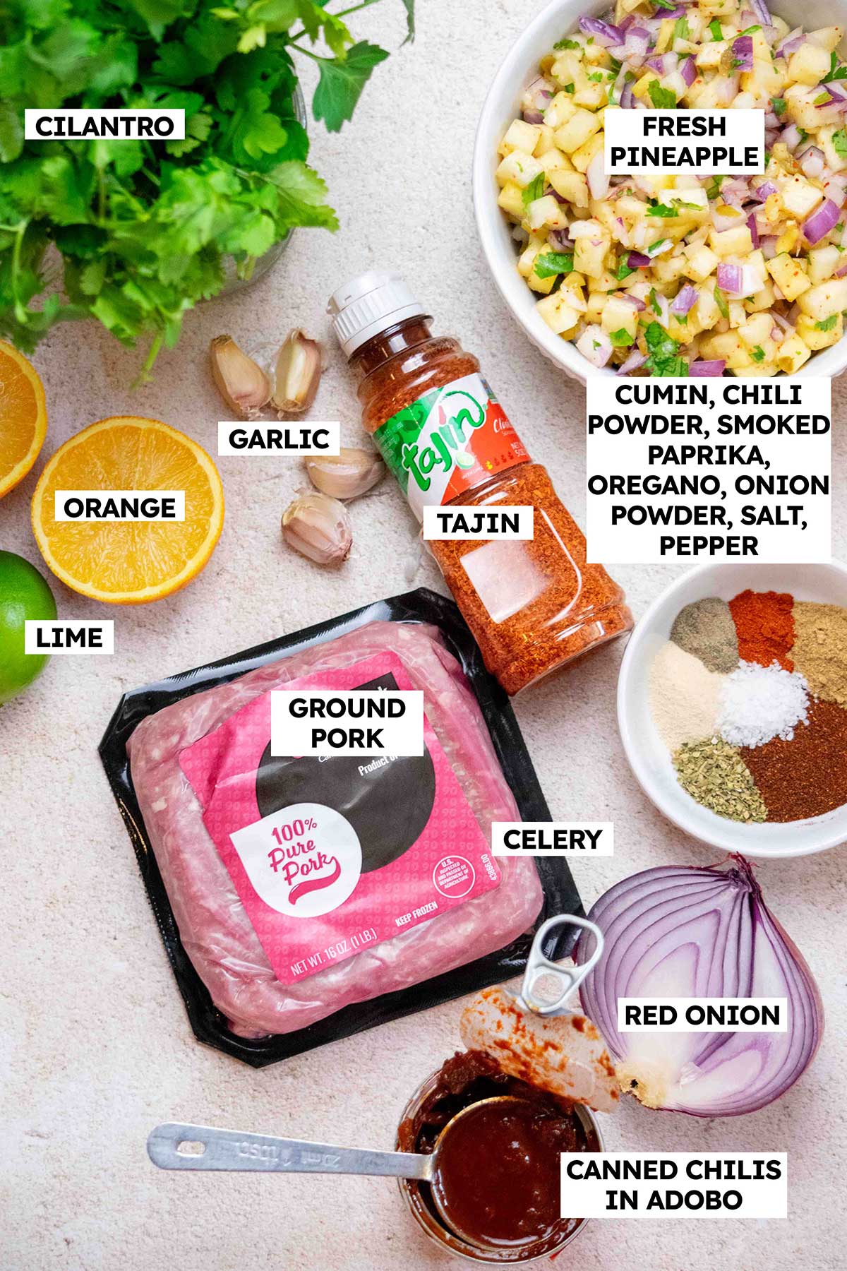 Ground Pork Tacos with Tajin Pineapple Salsa Ingredients 