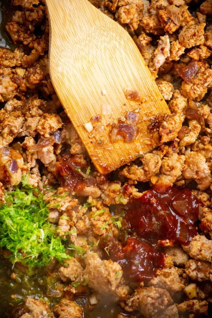 stir in lime juice and zest, fresh orange juice, and adobo sauce