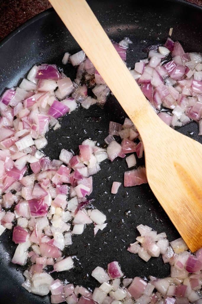 cook the red onion in avocado oil until softened