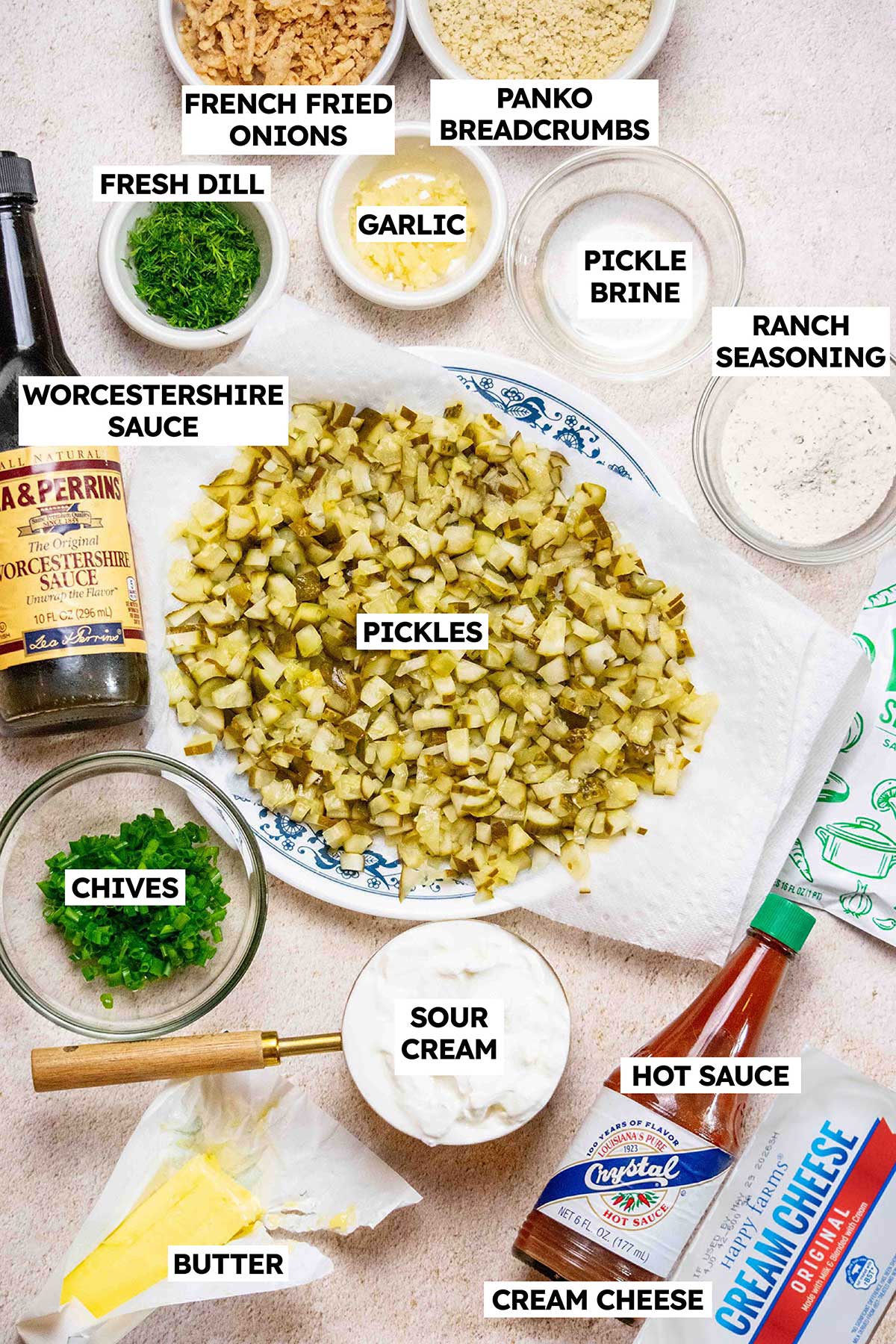 Fried Pickle and Ranch Dip (with Crispy Onion Topping) Ingredients 