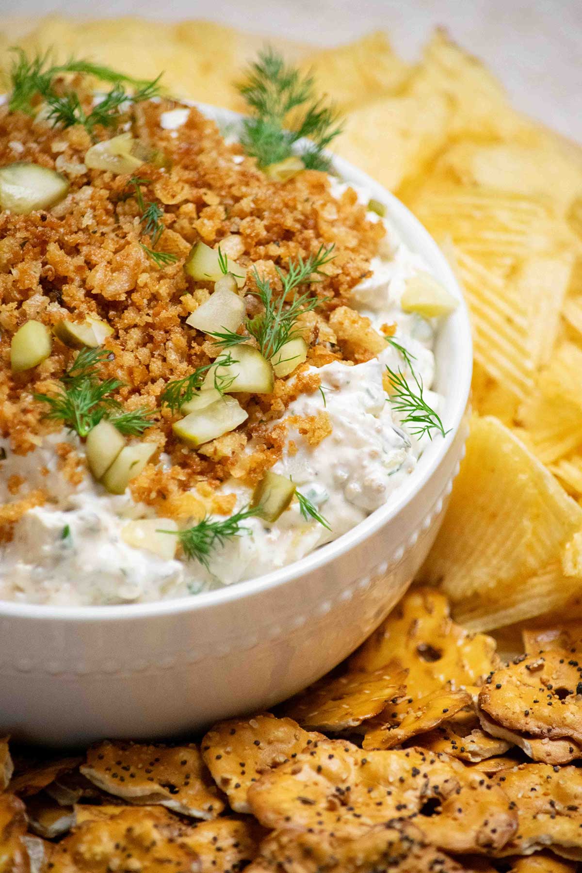 Fried Pickle and Ranch Dip (with Crispy Onion Topping)