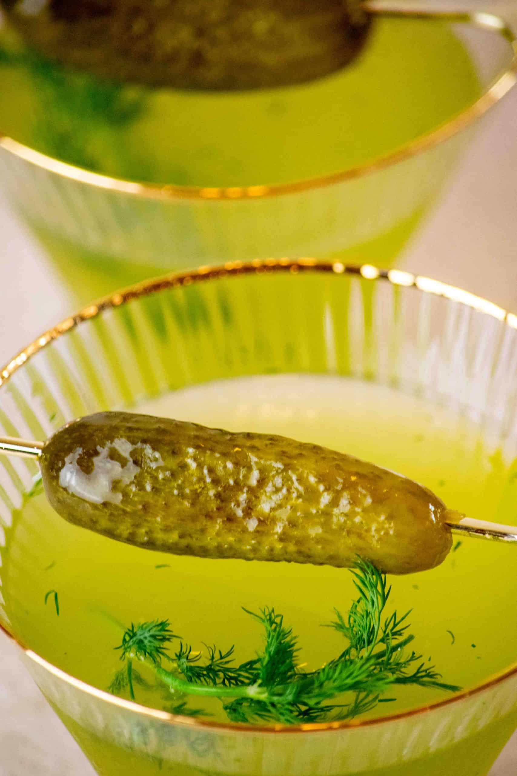 garnished pickle martinis