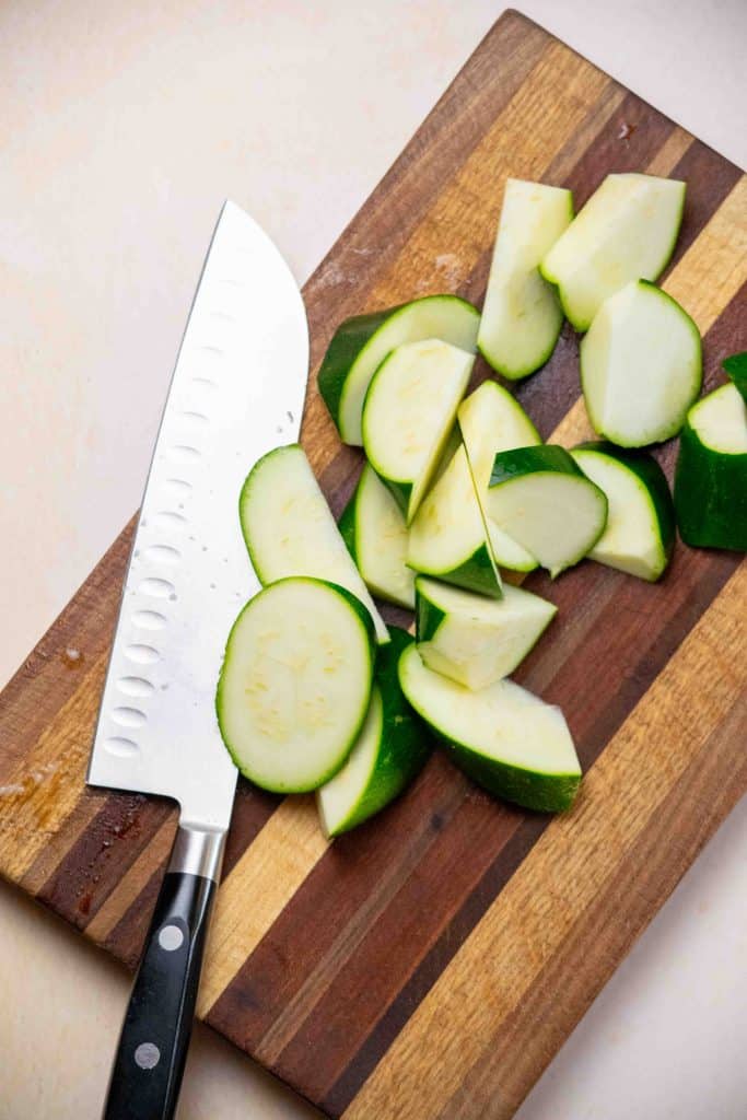 cut the zucchini and squash