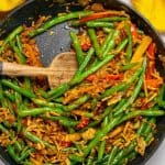 Easy Sauteed Green Beans with Bacon Bits, Peppers and Onion