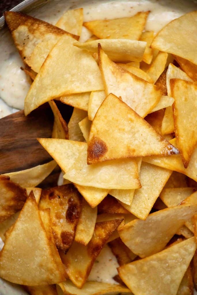 add chips to pot with sauce