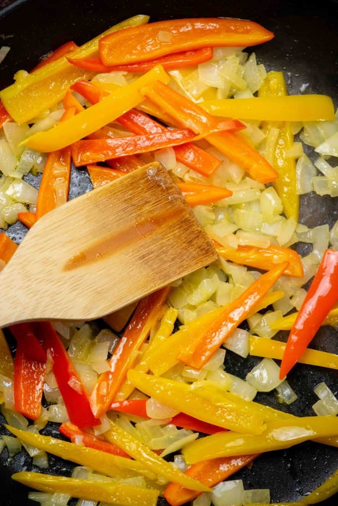 saute the peppers and onions