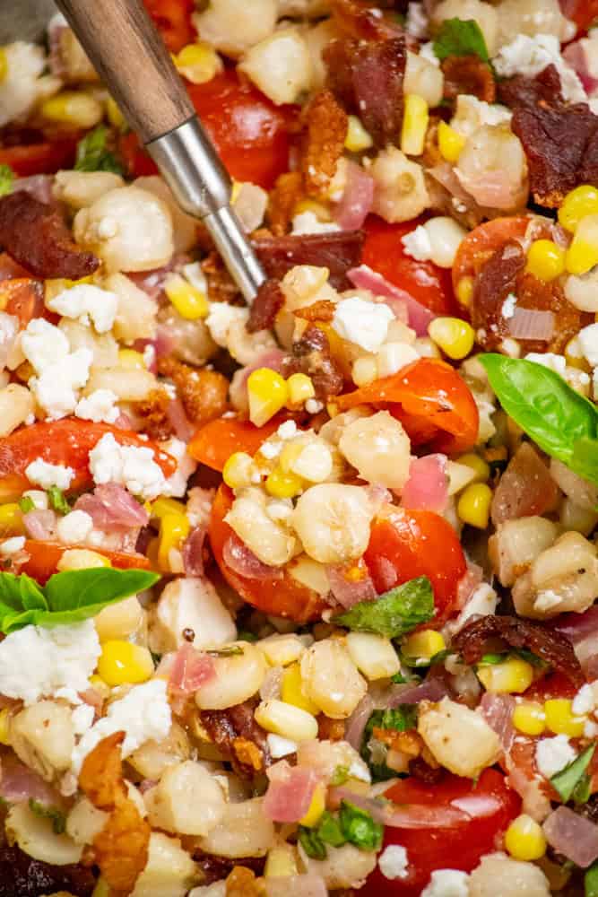 closeup hominy salad