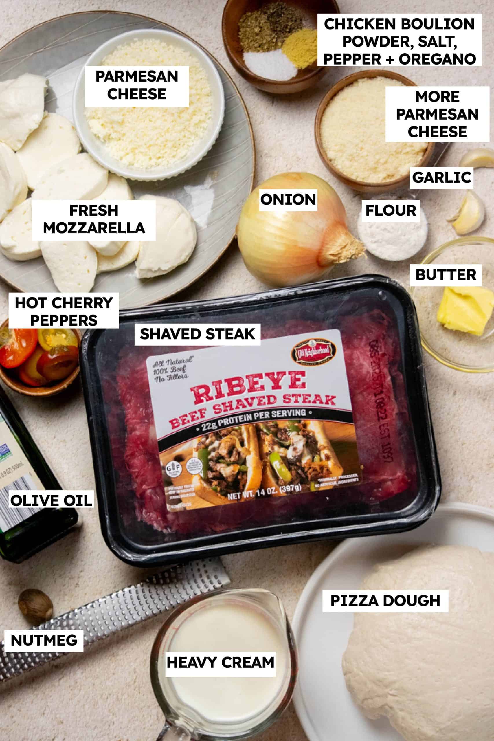 Cheesesteak pizza ingredients