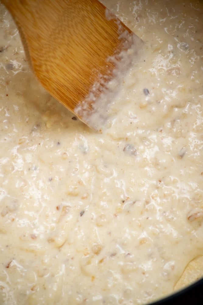stir in half and half, and thicken sauce