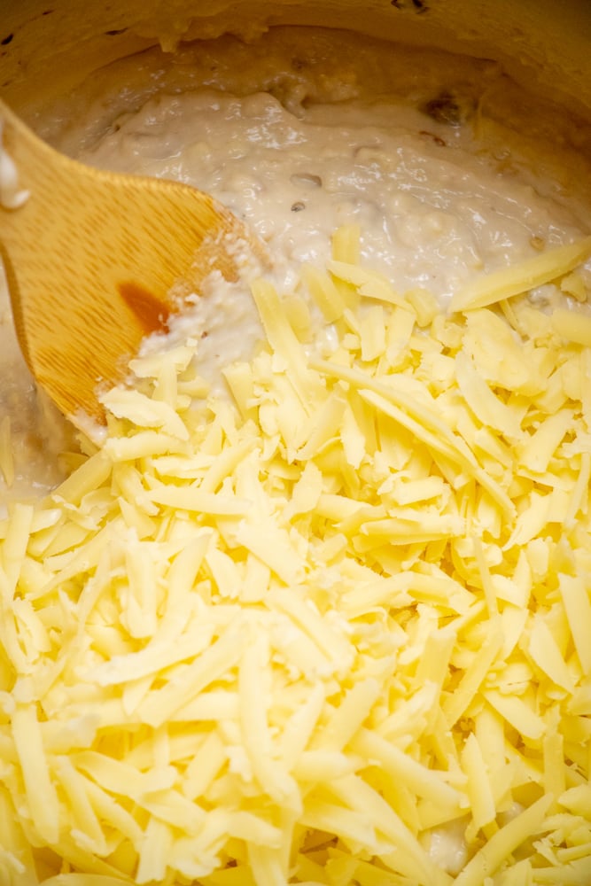 stir in sharp cheddar