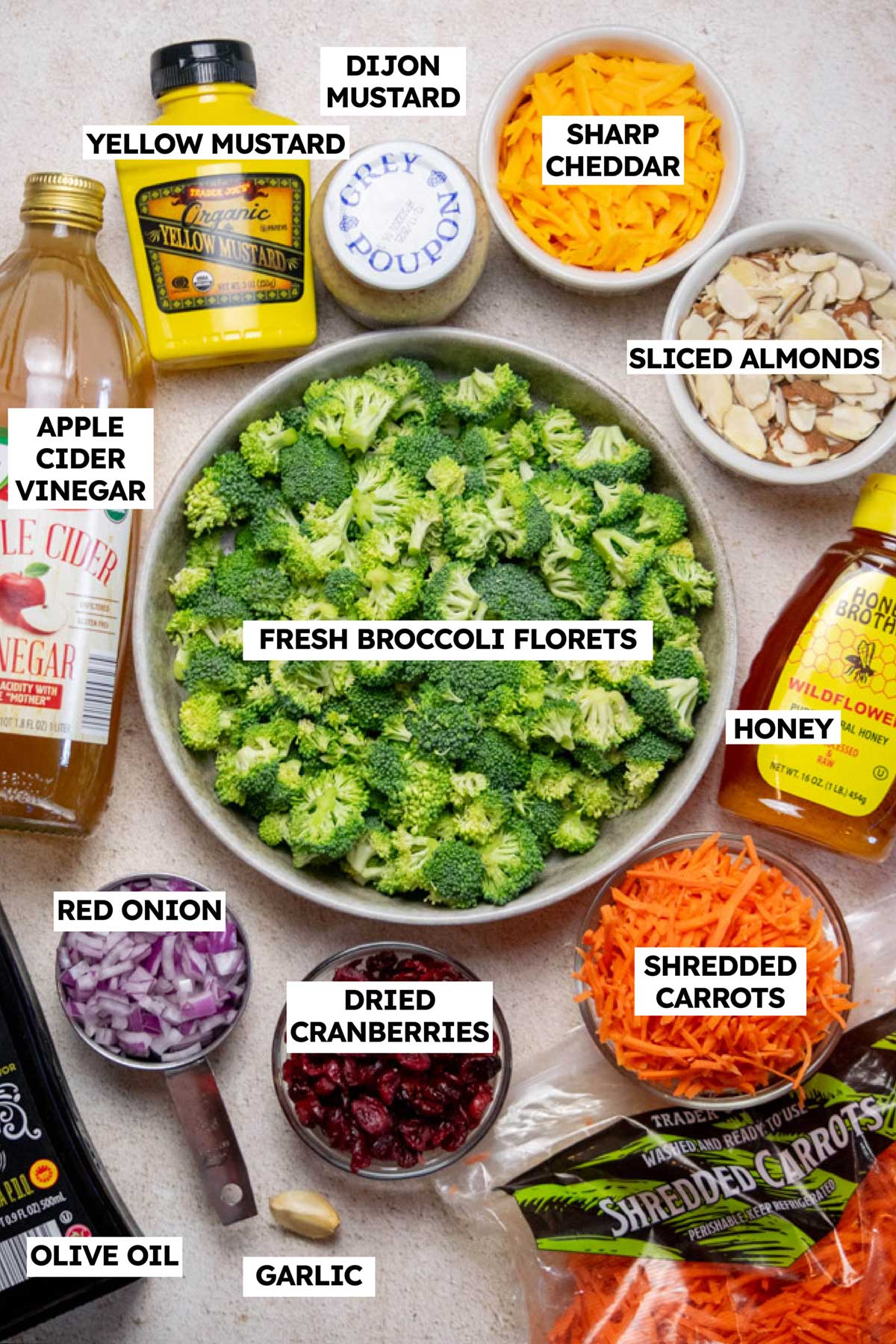 Broccoli Salad with Cranberries and Cheddar Ingredients