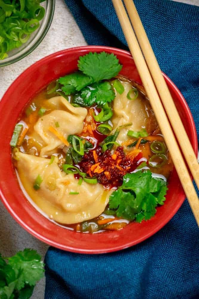 asian soup with dumplings