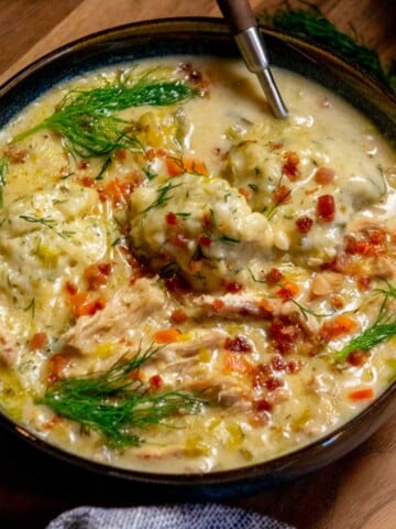 Chicken and Dumpling Soup with Dill and Pancetta