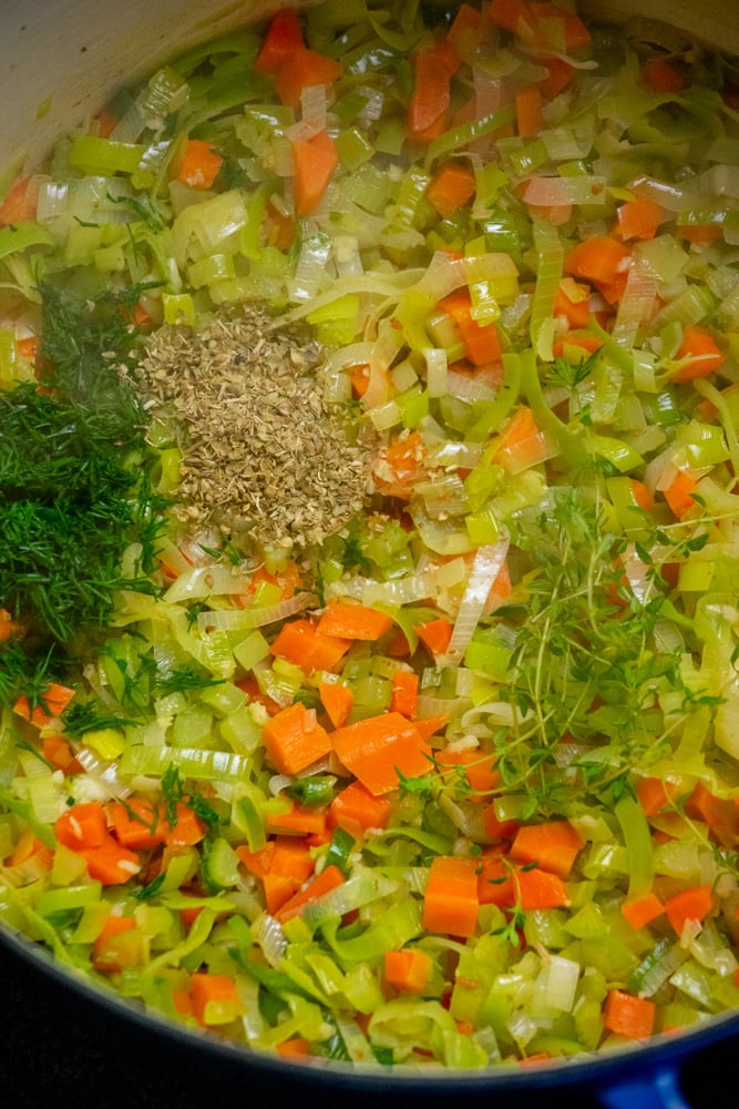 add fresh dill and thyme, and dried oregano