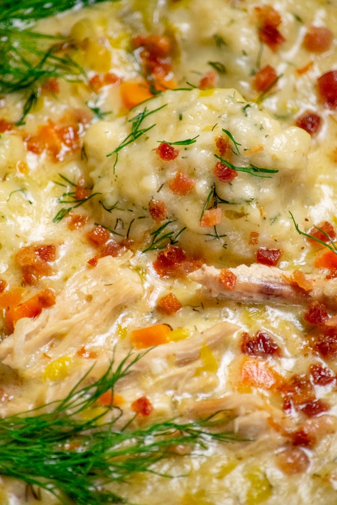 Chicken and Dumpling Soup with Dill and Pancetta