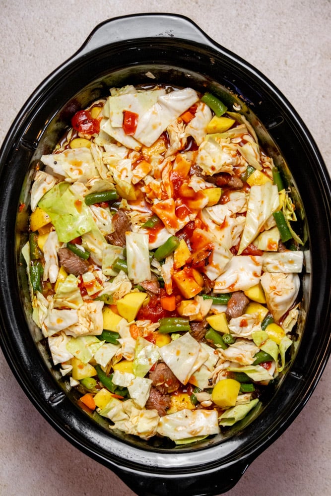 Add the remaining ingredients to the crockpot, and stir well. 