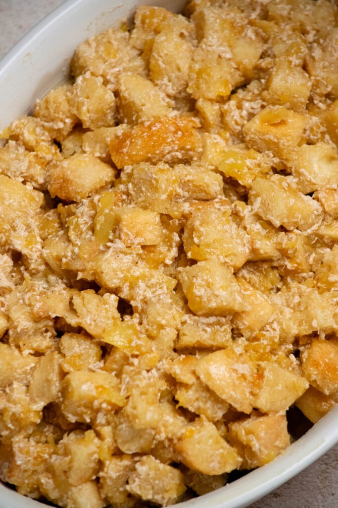 Bake for 45 minutes, uncovered, and top is browned. Cover with foil, and bake for 15 minutes more, so that it gets tender and fluffy.