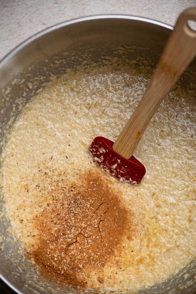 Stir in cinnamon and nutmeg