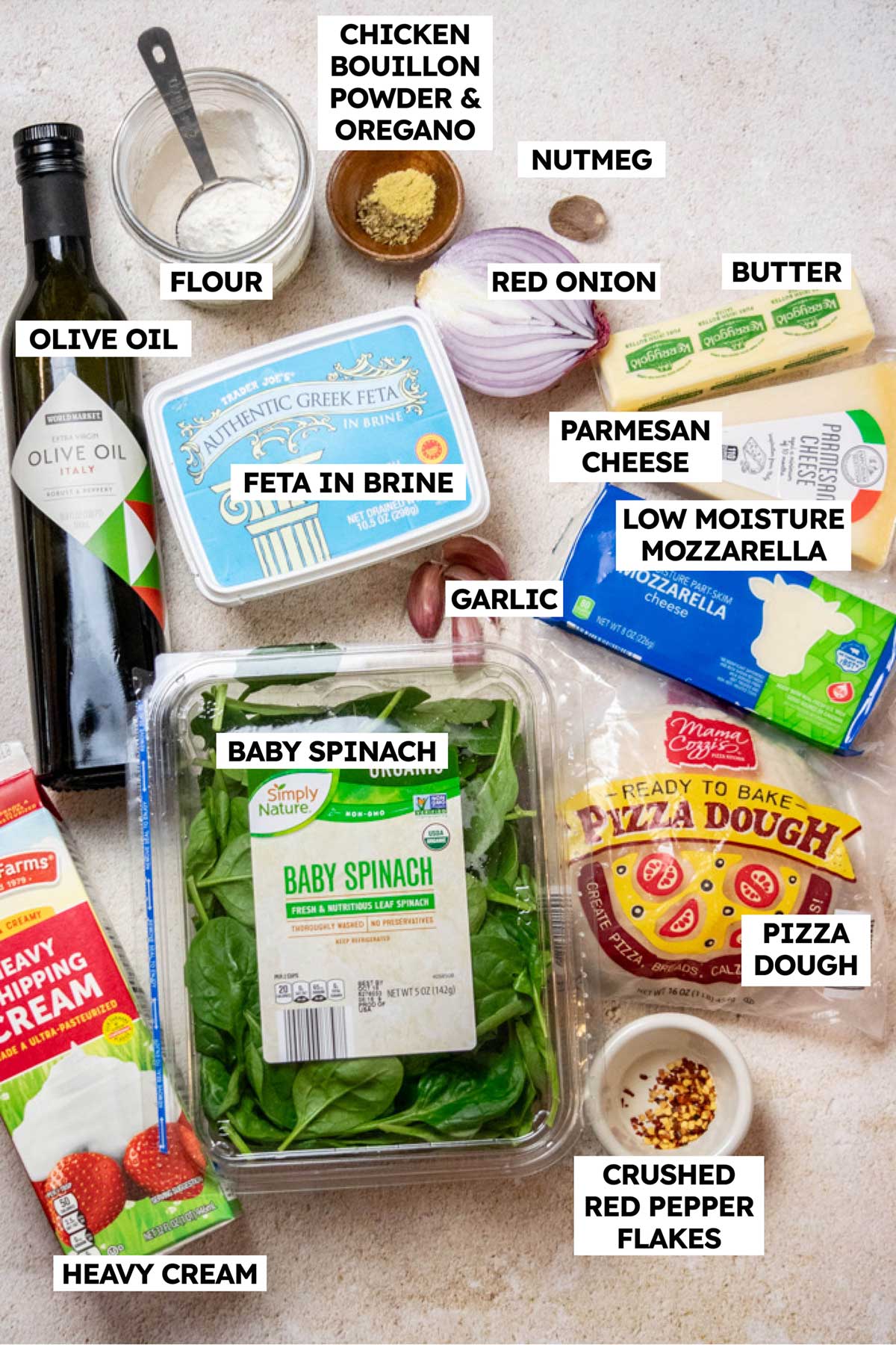 Spinach and Feta Pizza Ingredients