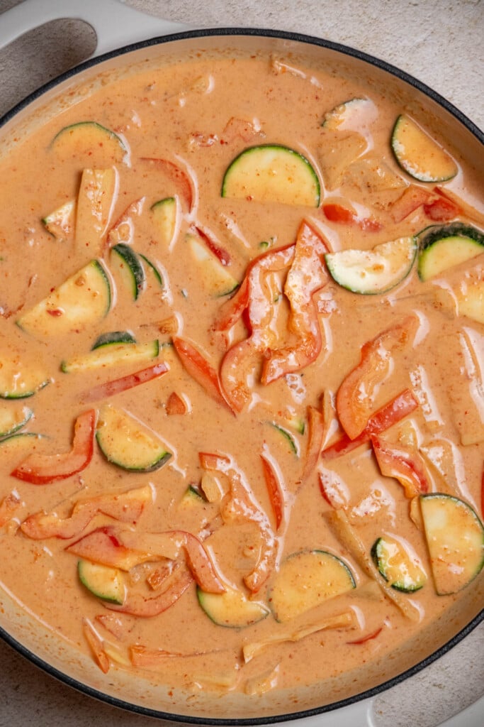 stir gently, until all veggies are well coated in sauce. 