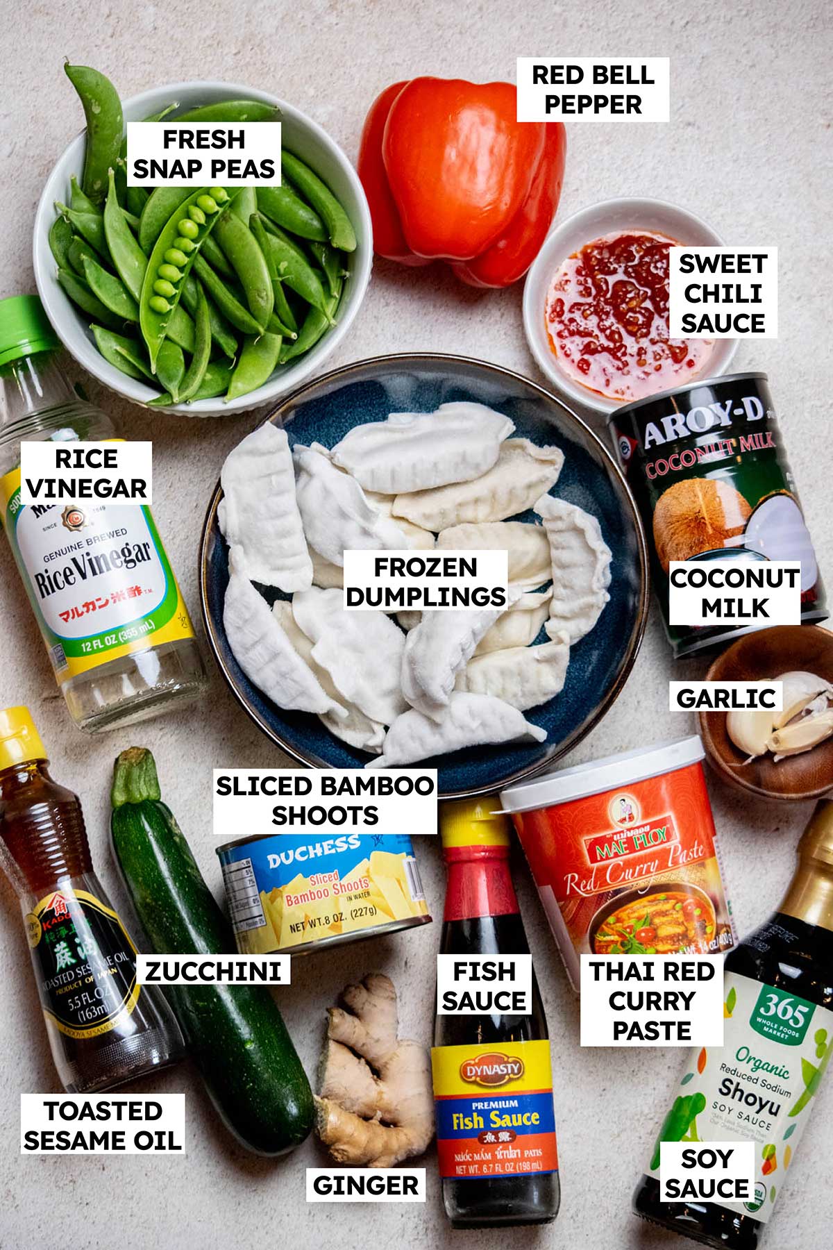 One Pan Dumpling Bake with Snap Peas Ingredients 