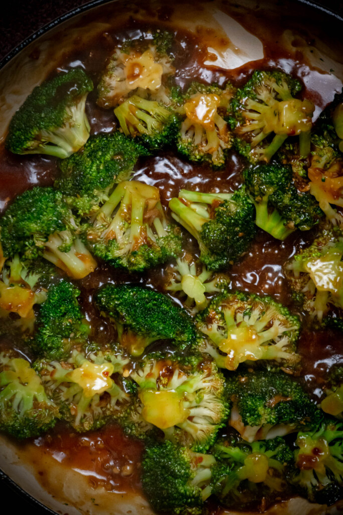 broccoli is cooked when the tops of the florets are slightly softened, but the stalks retain some firmness (crisp-tender)