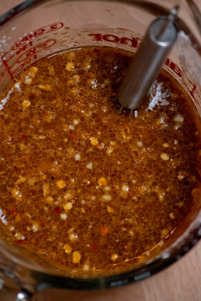 whisk sauce until well combined, and be sure to give it one more whisk before adding to the pan later to make sure it's well mixed