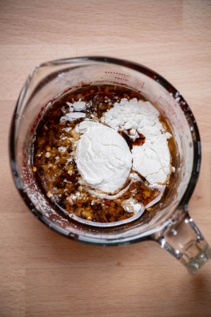 while the chicken marinates, add all your sauce ingredients to a liquid measure or mixing bowl
