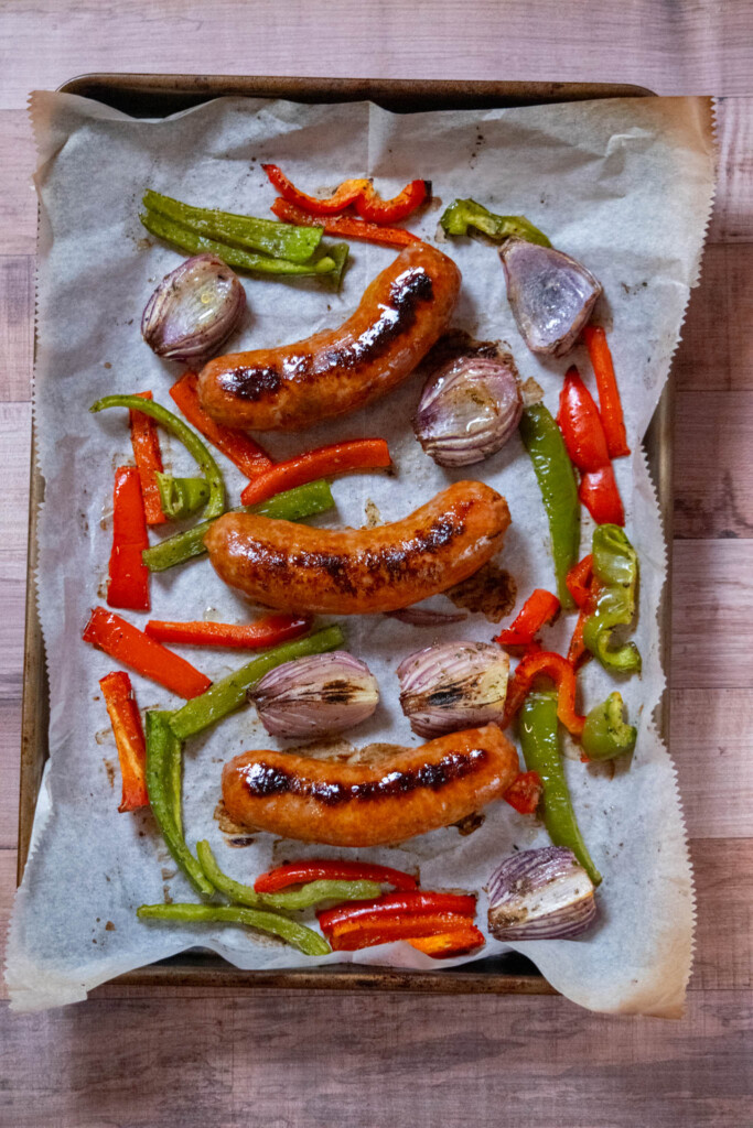 remove from the oven and serve after 25-30 minutes of roasting, and sausages internal temperature reaches 160 degrees with an instant read thermometer