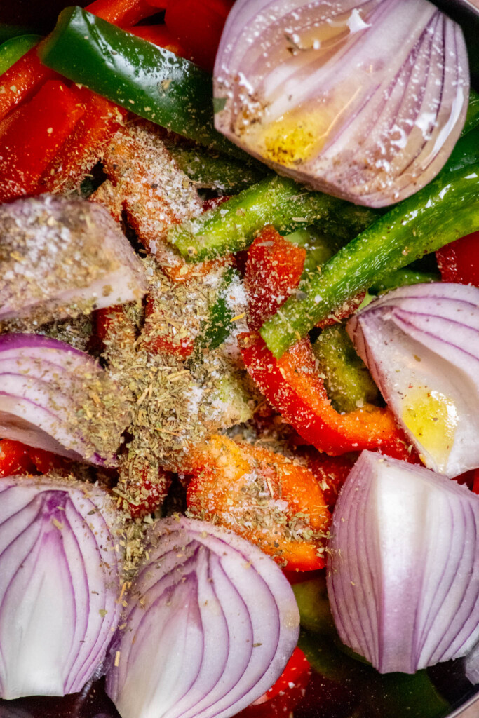 add the olive oil, salt, pepper, Italian seasoning and olive oil to the bowl