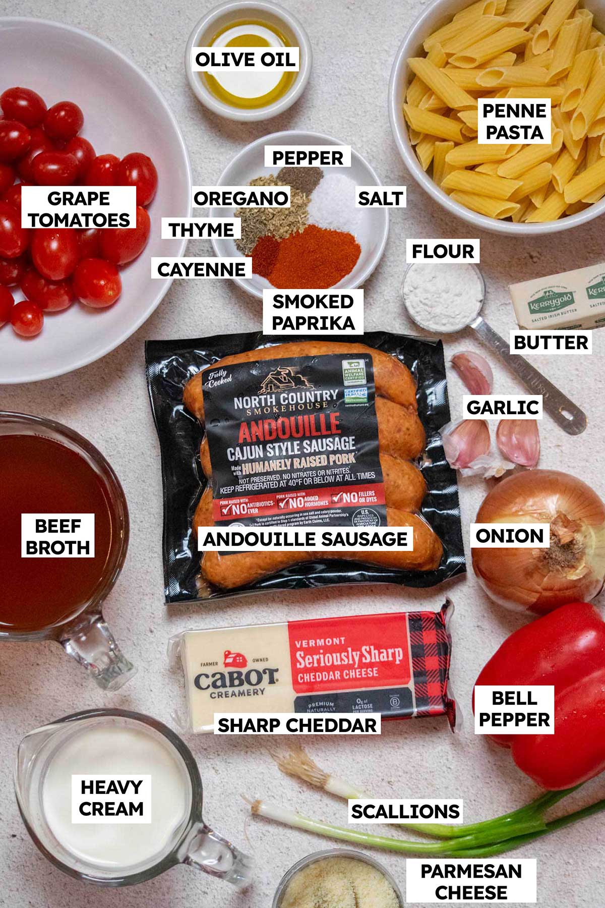 andouille sausage and pasta ingredients 