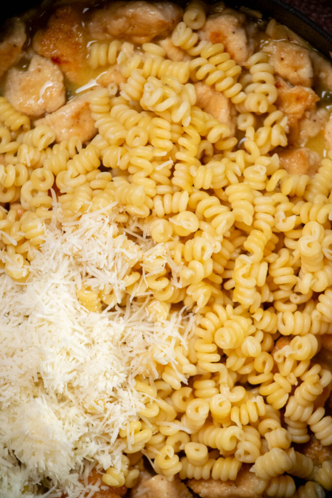 add the Pecorino Romano cheese and pasta 