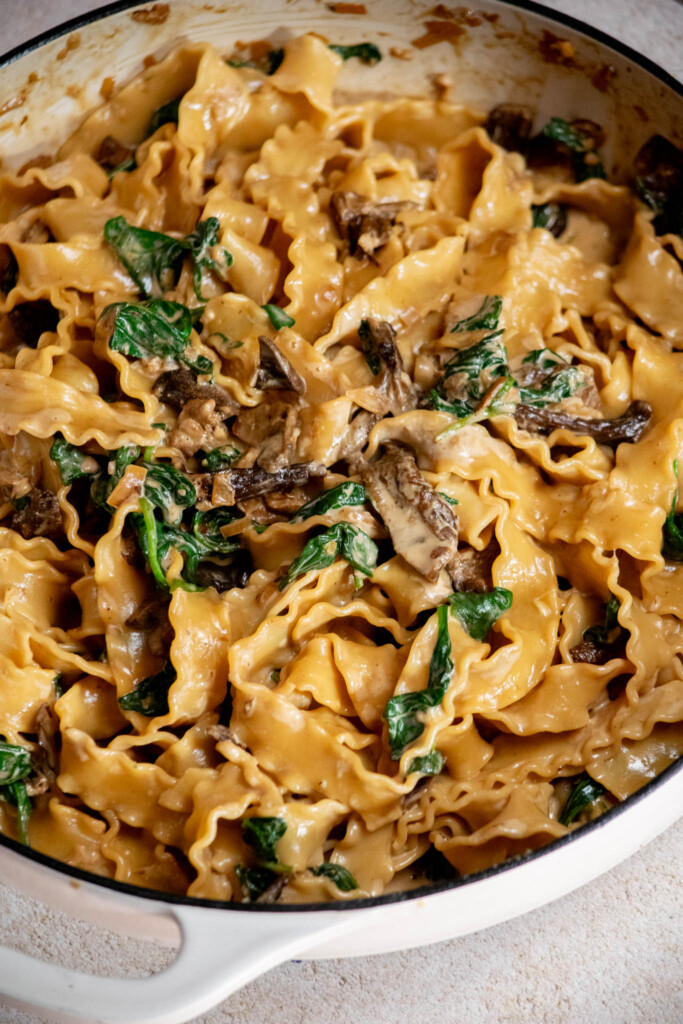 add reserved pasta water as needed to thin the sauce, and serve 