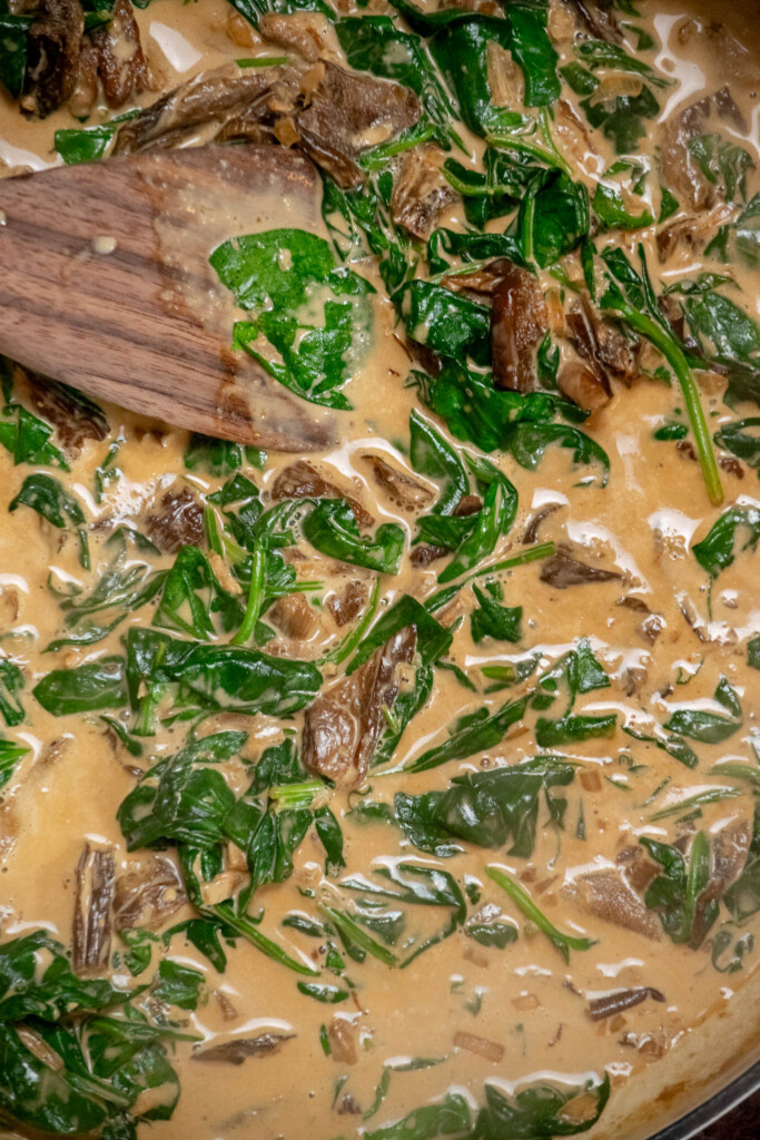 cook until spinach is just wilted, 2-3 minutes, then turn off the heat 