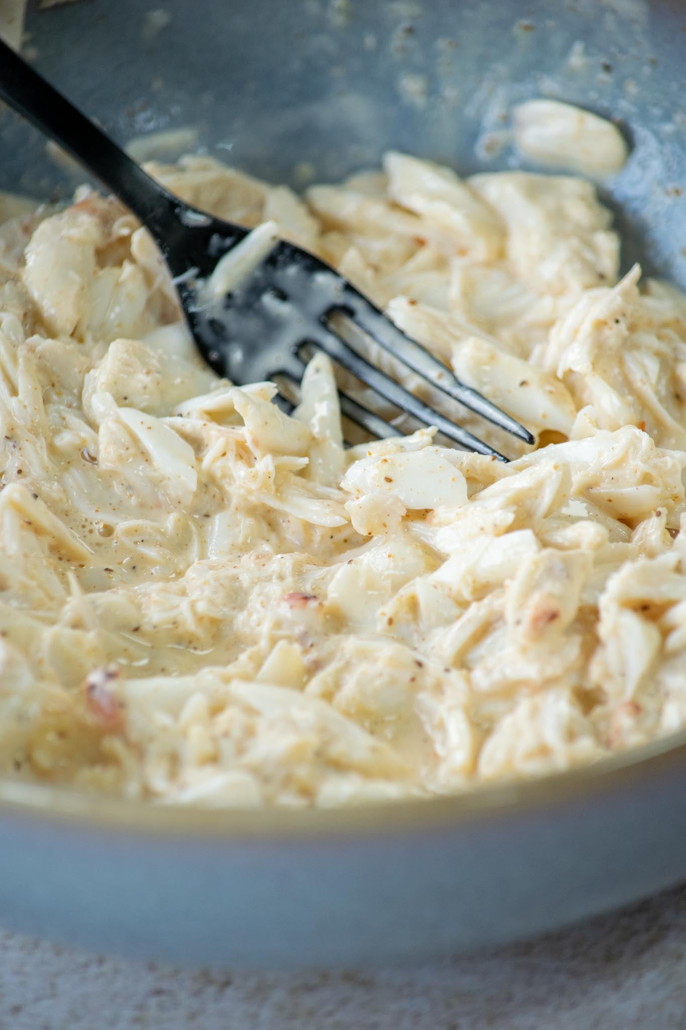 Crab mixture mixed in a bowl.